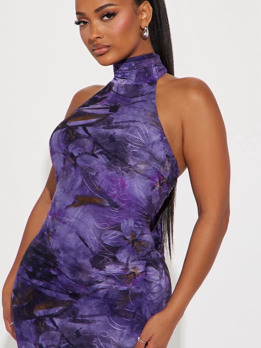 Purple Marble Halter Bodycon Maxi Dress